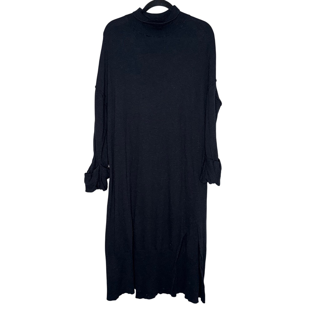 Free People Beach Sweater Dress Womens XS Black Excellent Mock Neck Cotton Linen